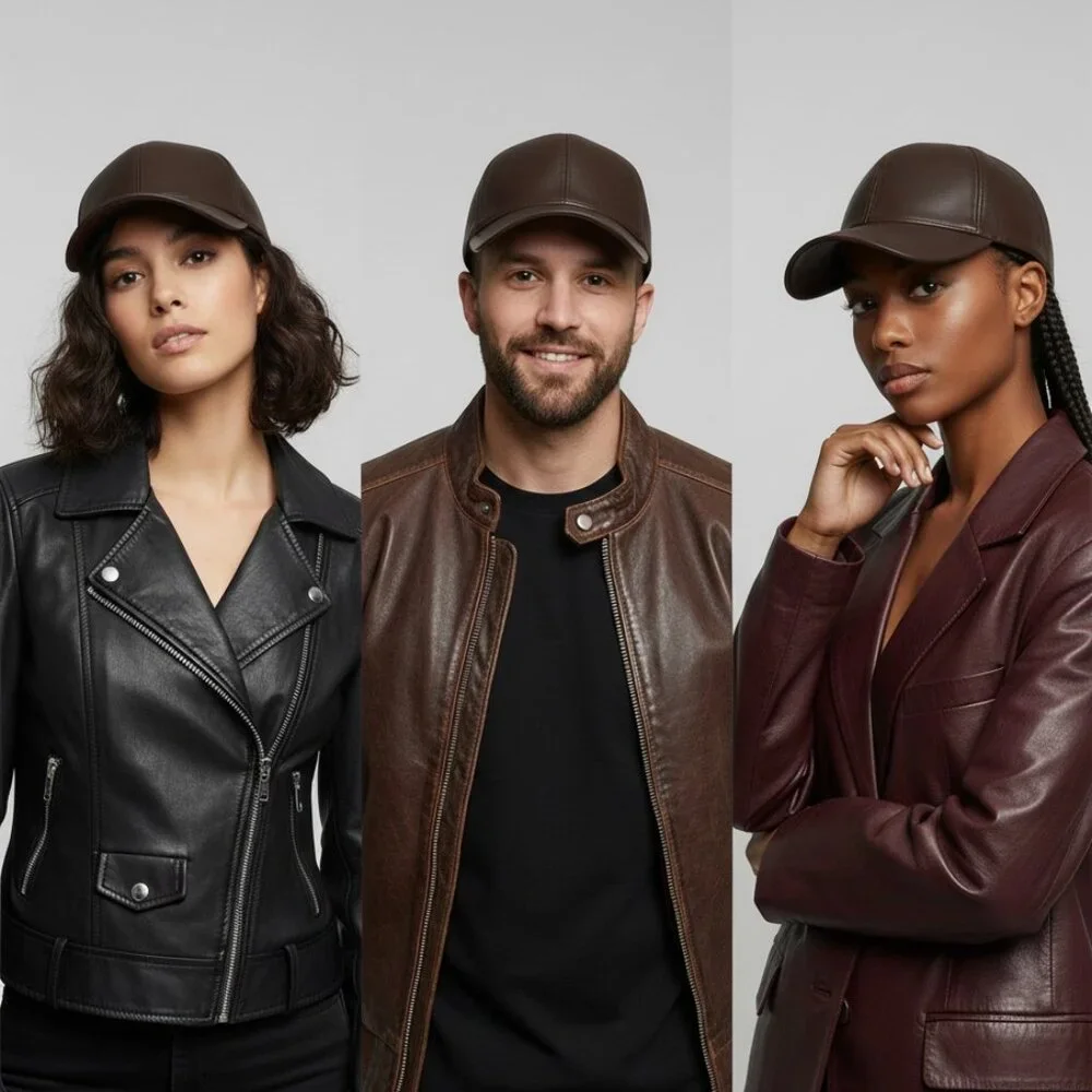 Genuine Leather Cap Brown Leather Baseball Cap Handmade Leather Cap Unisex - Picture 3 of 5